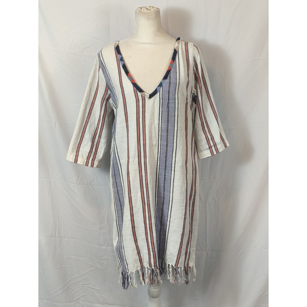 Tigerlily striped cotton boho mini dress fringe hem festival beach cover up sz 8